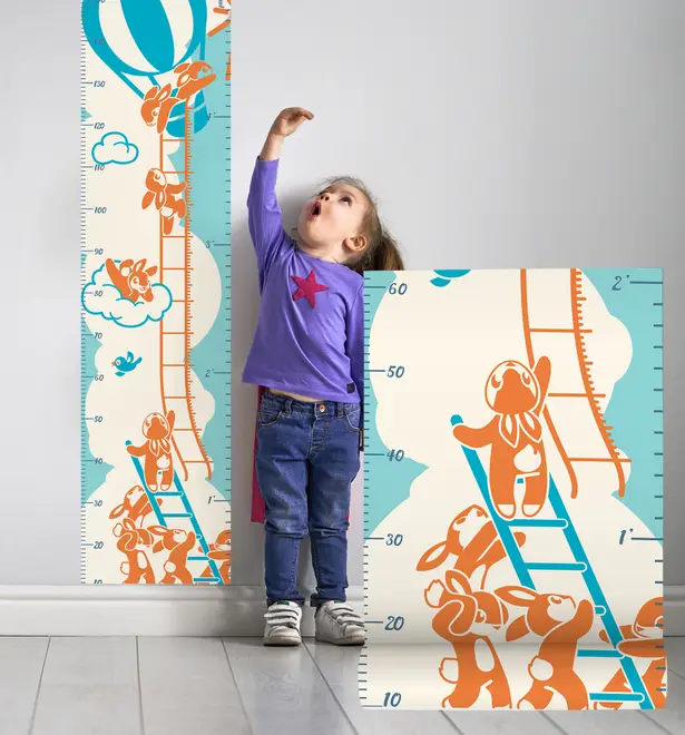 Kids Growth Chart With Hot Air Balloon Wall Decal Sticker