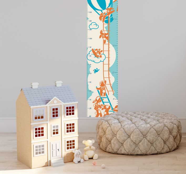 Kids Growth Chart With Hot Air Balloon Wall Decal Sticker