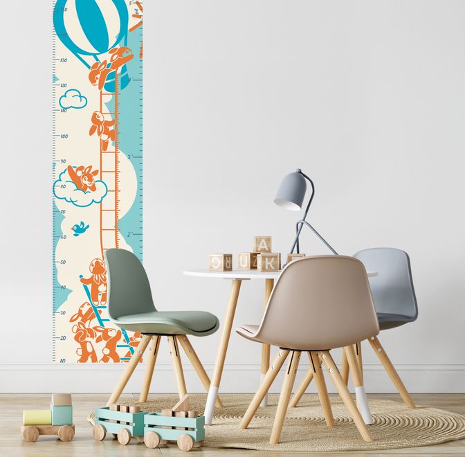 Kids Growth Chart With Hot Air Balloon Wall Decal Sticker