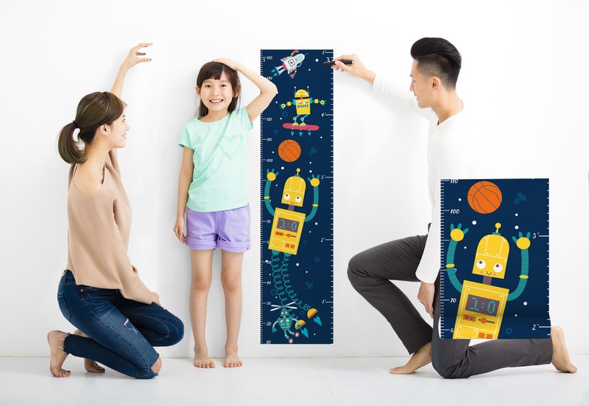 Kids Height Ruler with Robots Wall Decal Sticker