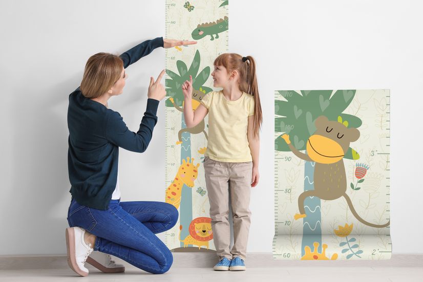 Kids Growth Chart with Tropical Animals Wall Decal Sticker
