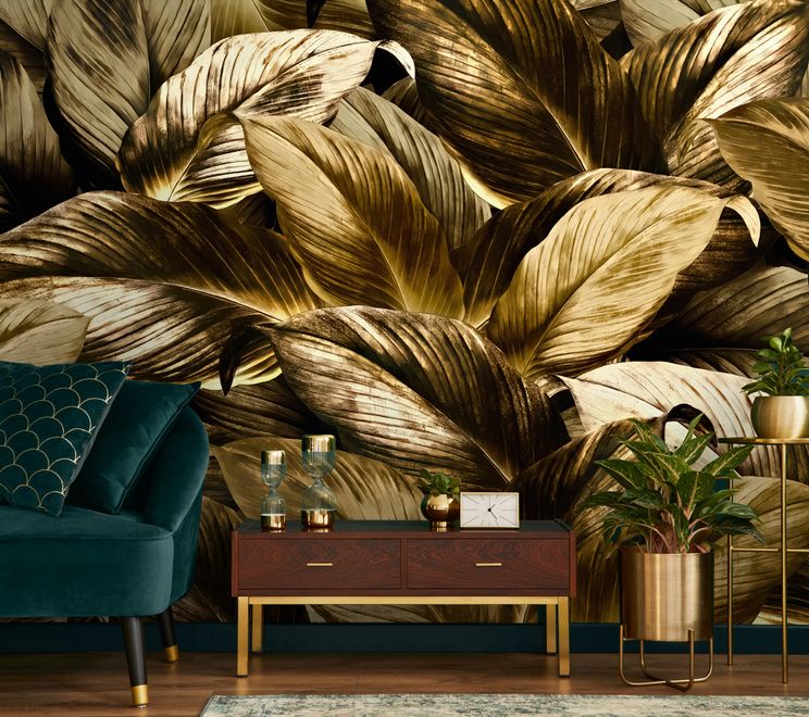 Elegant Golden Dead Leaf Wallpaper Mural