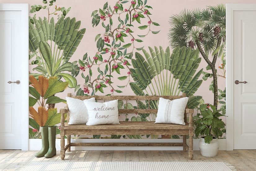 Exotic Leafs with Berries Wallpaper Mural