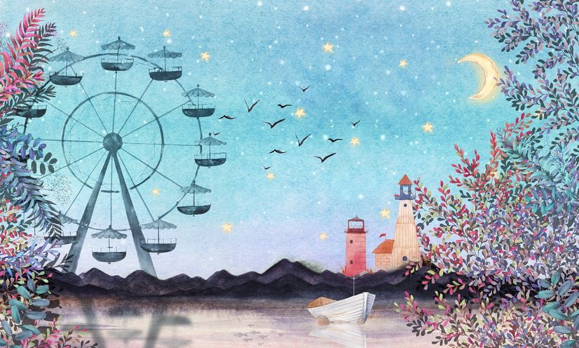 Sea Landscape with Ferris Wheel Wallpaper Mural