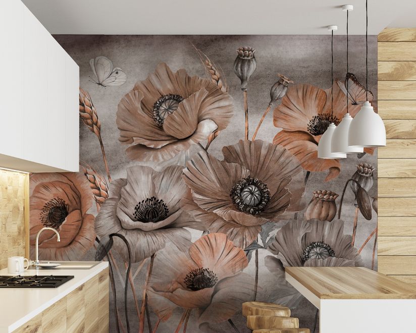 Corn Poppy Flowers Painting Art Wallpaper Mural