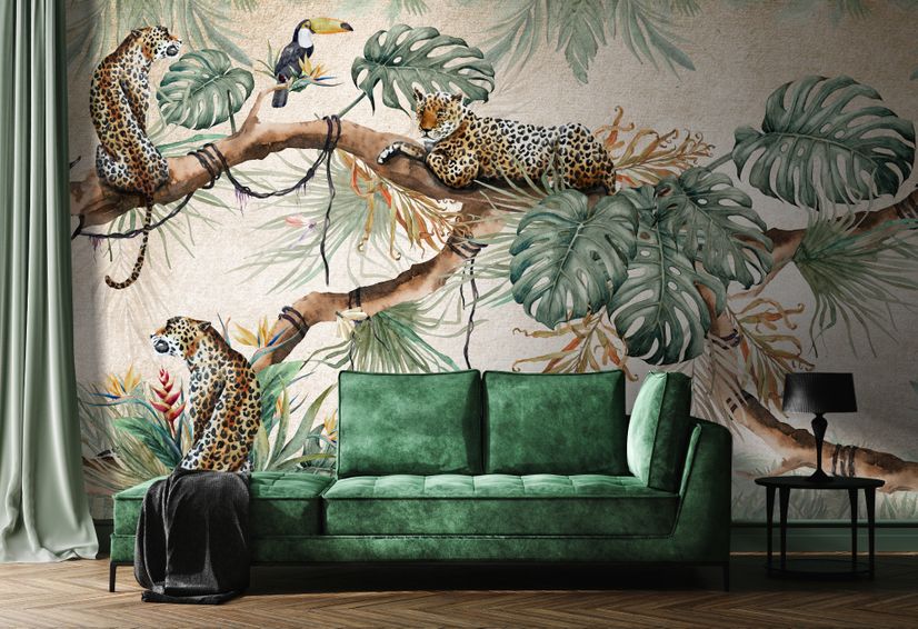 2 sizes available Photo wallpaper wall mural Leopard in The Jungle for  bedroom