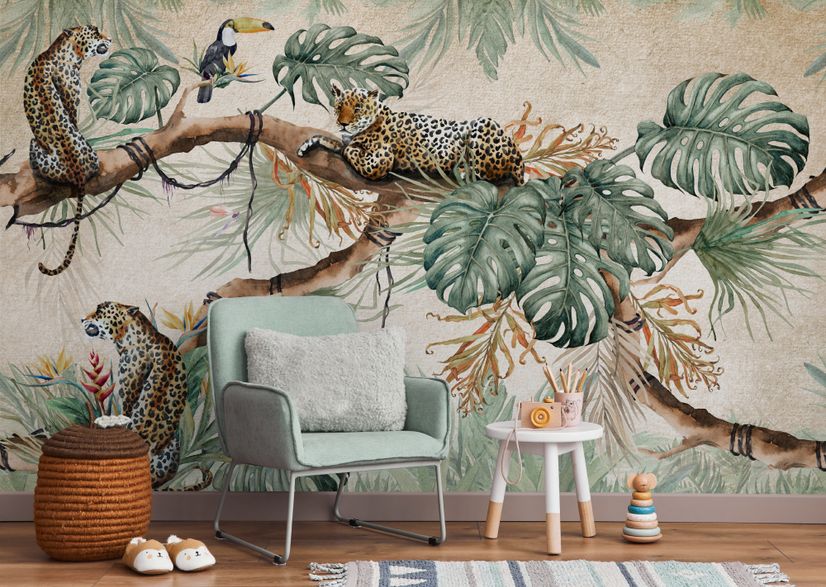 Tropical Leopard Wallpaper, Exclusive Wall Mural – Muros Wallpapers