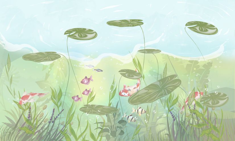 Nursery Lotus Leaf and Fish Wallpaper Mural