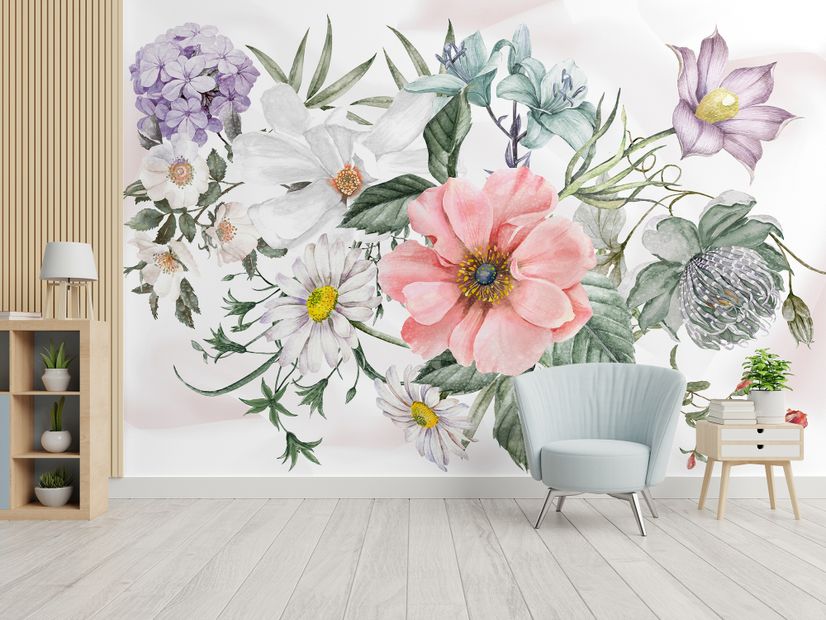 Watercolor Large Floral Bouquet Wallpaper Mural