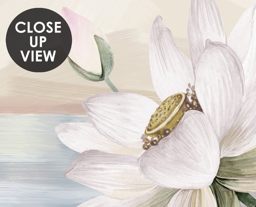 White Lotus Floral and Crane Birds Wallpaper Mural
