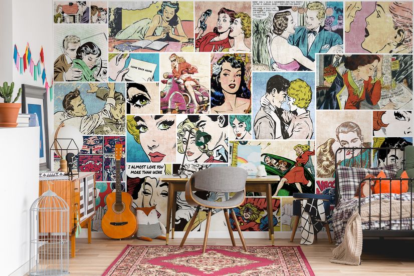 Retro Pop Art Comic Faces Wallpaper Mural