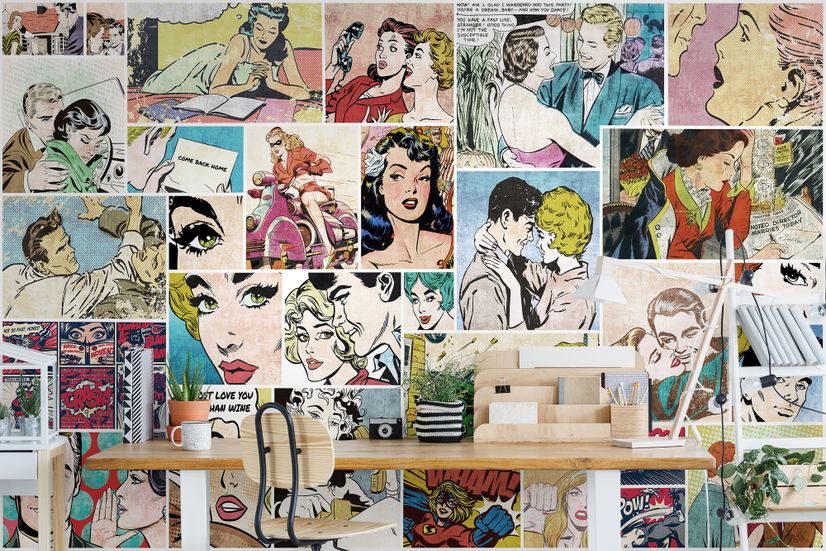 Retro Pop Art Comic Faces Wallpaper Mural • Wallmur®