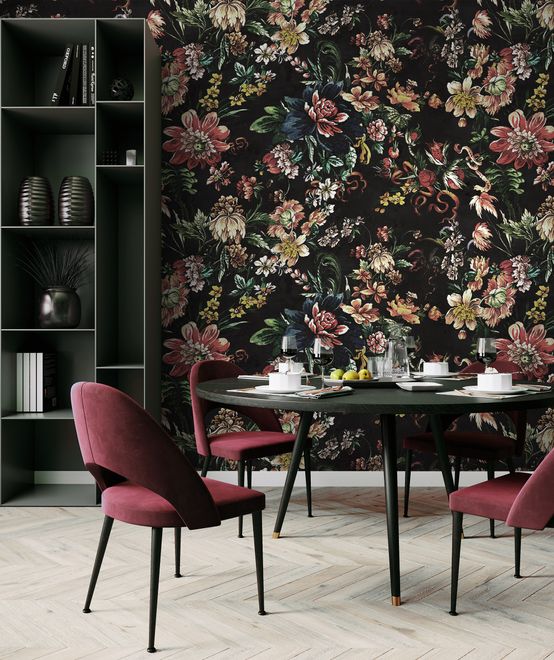 Art Nouveau Dark Floral Wallpaper Mural