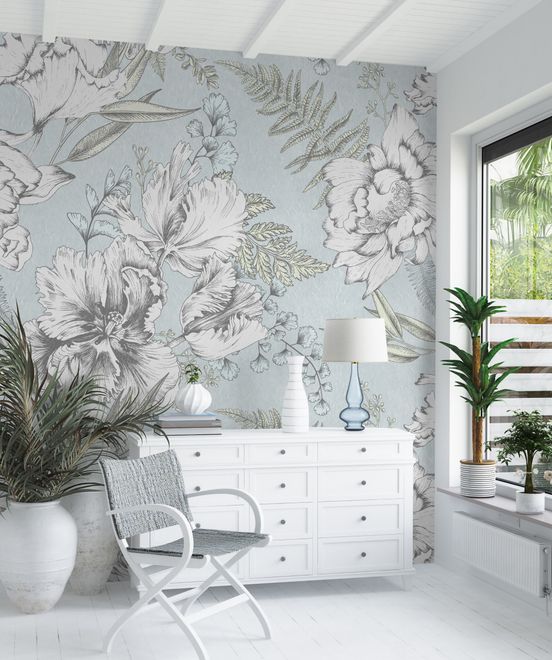 Drawing Floral Bouquet Art Wallpaper Mural