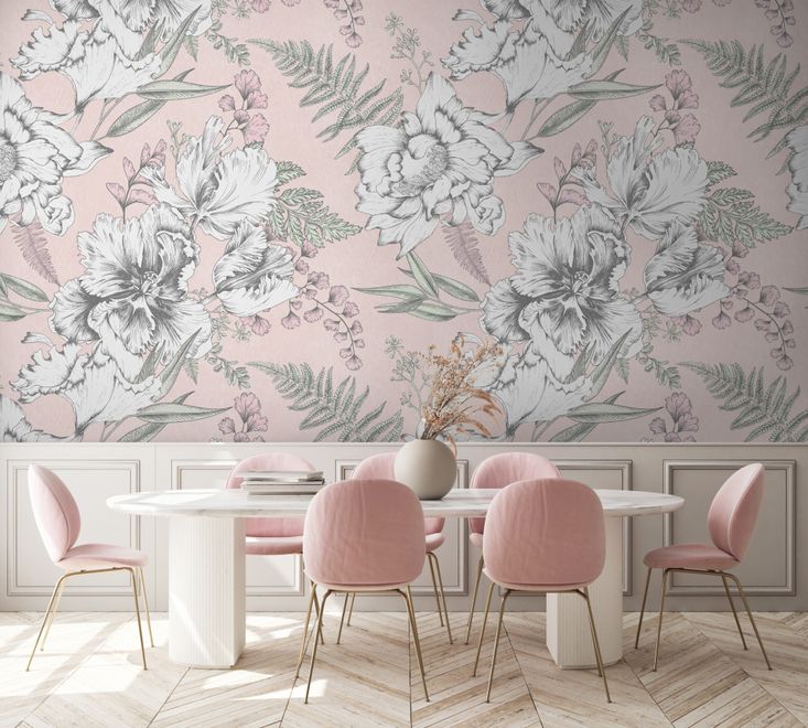 Drawing Floral Bouquet Art Wallpaper Mural