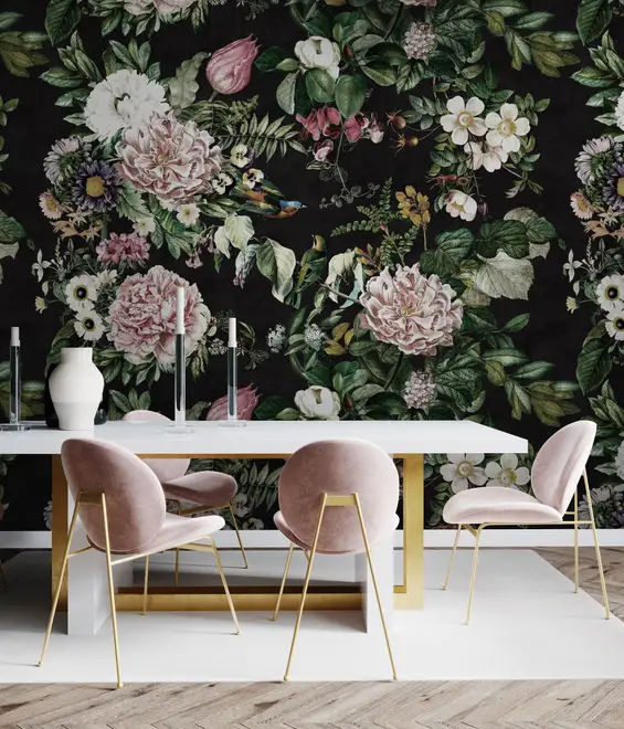 Dark Botanical Soft Floral Wallpaper Mural