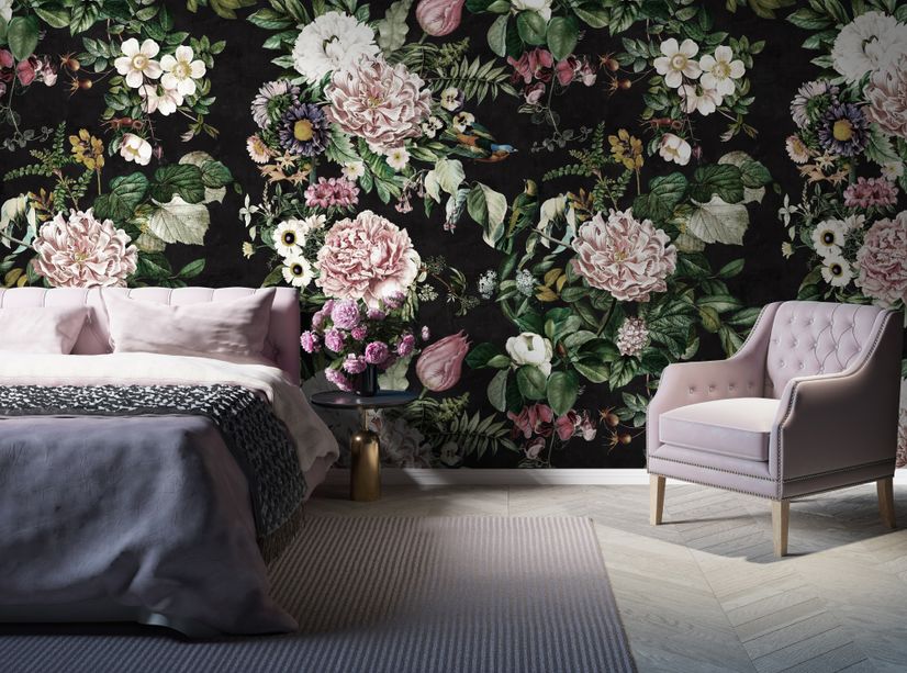 Dark Botanical Soft Floral Wallpaper Mural