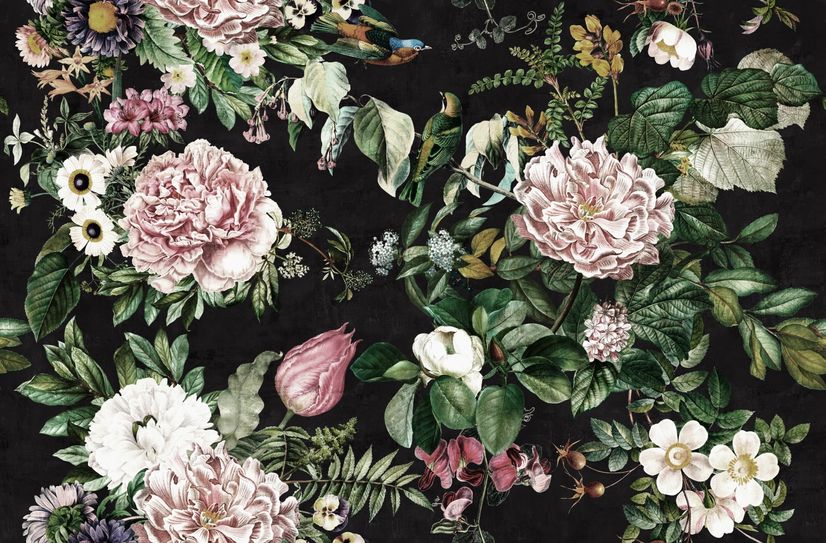 Dark Botanical Soft Floral Wallpaper Mural