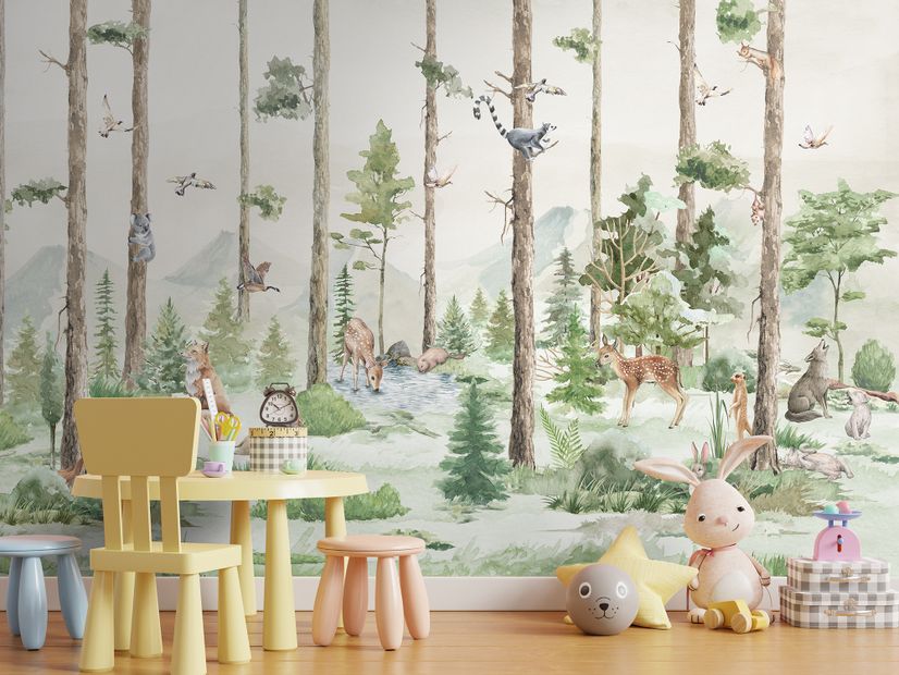 Kids Forest Animals in the Jungle Wallpaper Mural