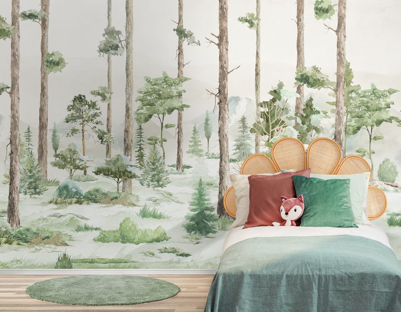 Kids Watercolor Forest Trees Wallpaper Mural