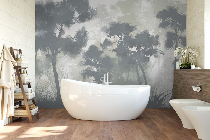 Monochrome Forest Silhouette Landscape Wallpaper Mural