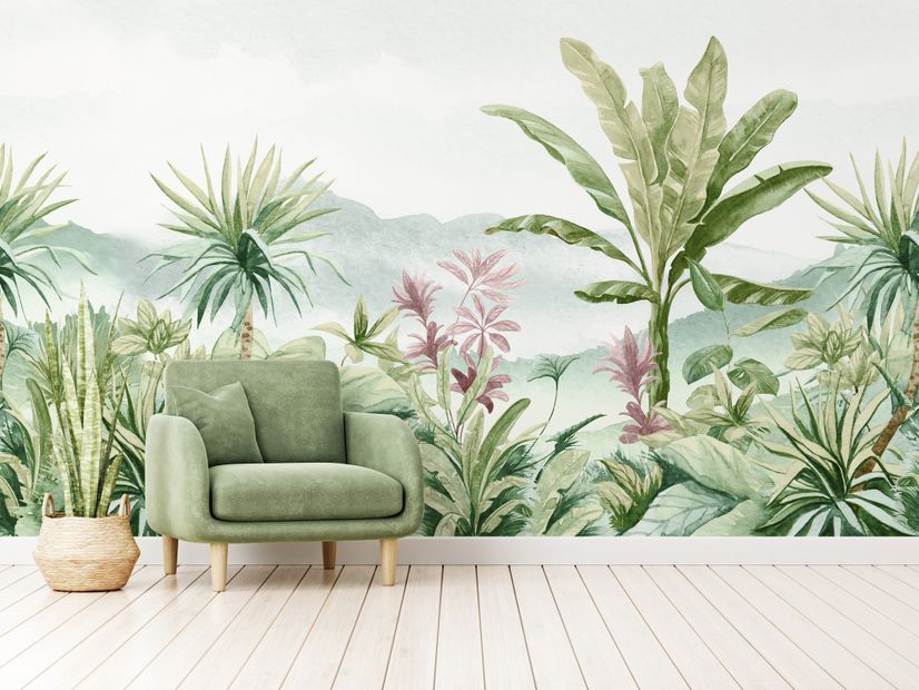 Tropical Forest Landscape and Banana Trees Wallpaper Mural