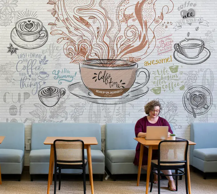 Vintage Coffee Cup Wallpaper Mural For Cafe and Restaurant