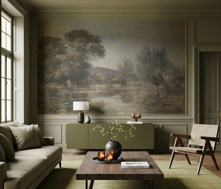 Rustic Riverside Landscape Wallpaper Mural