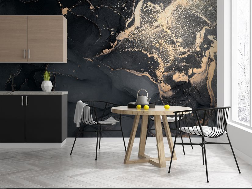 Dark Marble with Gold Faux  Wallpaper Mural