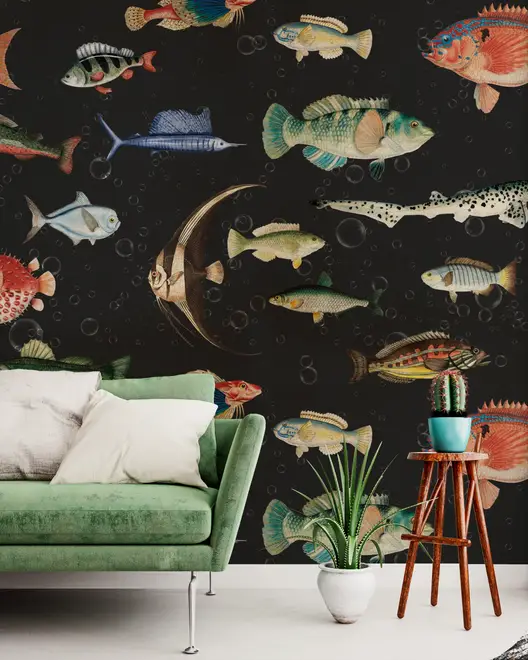 Vintage Ocean Fish Art Wallpaper Mural