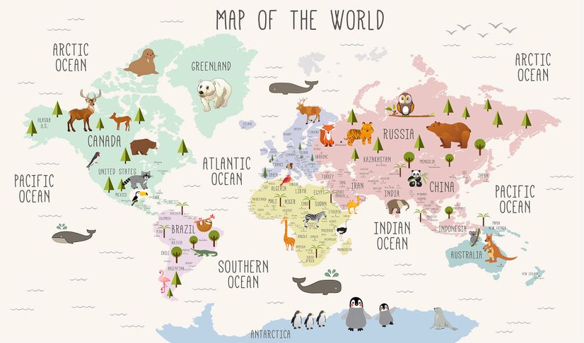 Vinyls world map oceans and continents