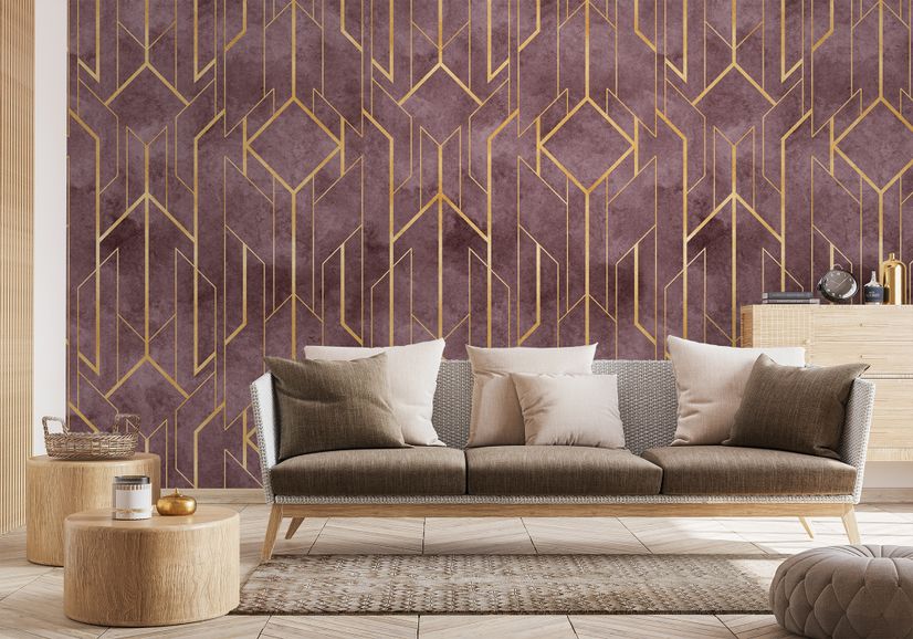 Rhombus Geometric Lines Art Deco Wallpaper Mural • Wallmur®