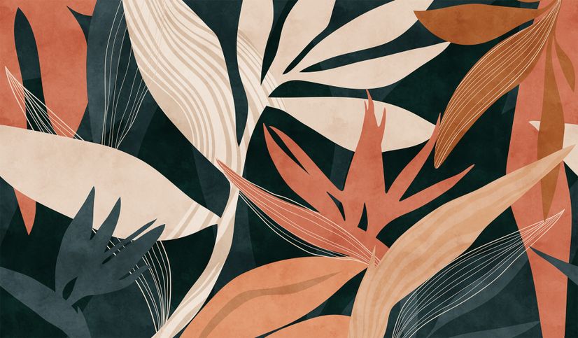 Tropical Foliage Leaves Art Wallpaper Mural
