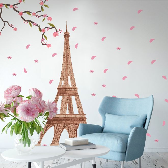 Home Bedroom Living Room Eiffel Tower Decoration Vinyl Cherry