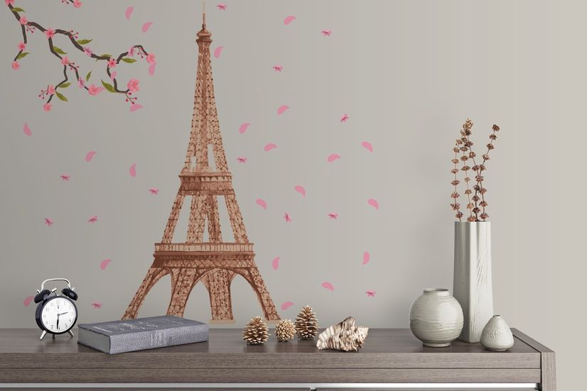 Home Bedroom Living Room Eiffel Tower Decoration Vinyl Cherry Blossom Wall  Decal