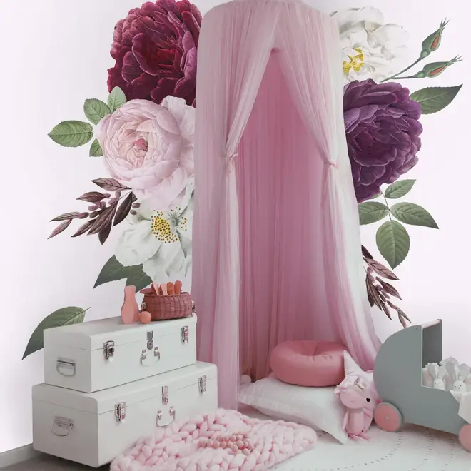 Colorful Peony and White Daisy Floral Bouqets Wall Decal Sticker