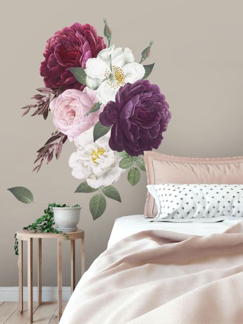 Colorful Peony and White Daisy Floral Bouqets Wall Decal Sticker