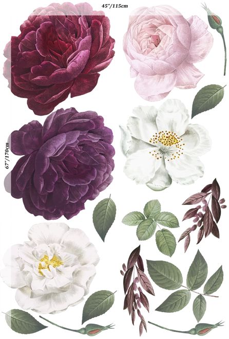 Colorful Peony and White Daisy Floral Bouqets Wall Decal Sticker