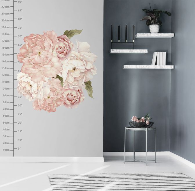 Pink Peony Floral Bouqets with Green Leaves Wall Decal Sticker