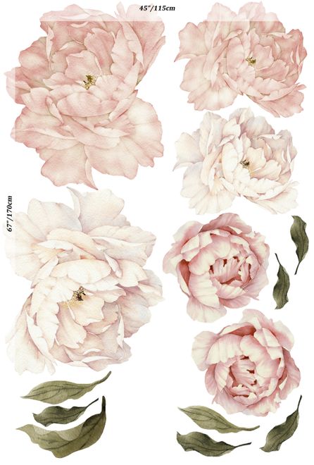 Pink Peony Floral Bouqets with Green Leaves Wall Decal Sticker