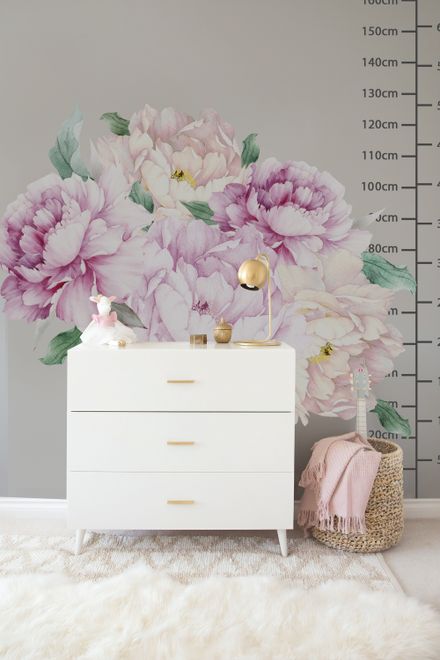 Watercolor Pink White Floral Bouqets with Green Leaf Wall Decal Sticker