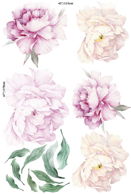 Watercolor Pink White Floral Bouqets with Green Leaf Wall Decal Sticker