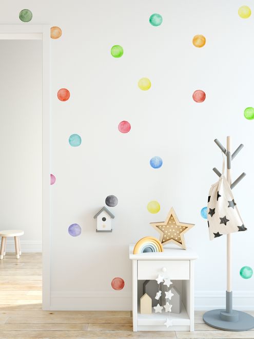 Kids Watercolor Colorful Polka Dots Wall Decal Sticker