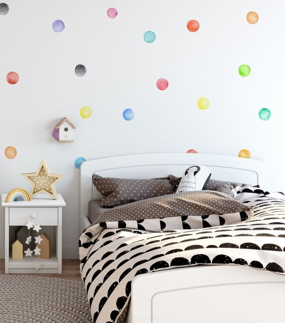 Kids Watercolor Colorful Polka Dots Wall Decal Sticker