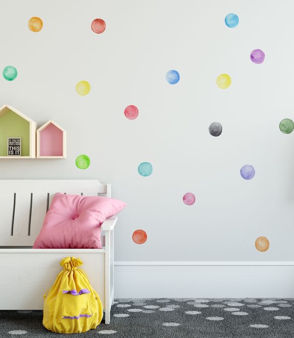 Kids Watercolor Colorful Polka Dots Wall Decal Sticker