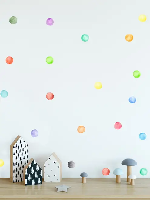 Kids Watercolor Colorful Polka Dots Wall Decal Sticker