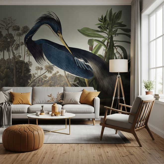 Tropical Landscape Blue Heron Wallpaper Mural