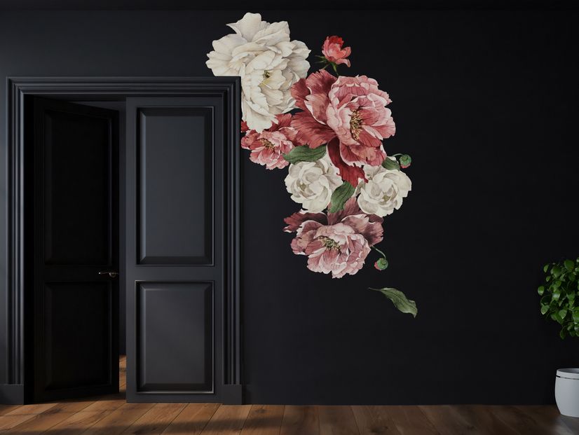 Vintage Red White Peony and Rose Floral Bouqets Wall Decal Sticker