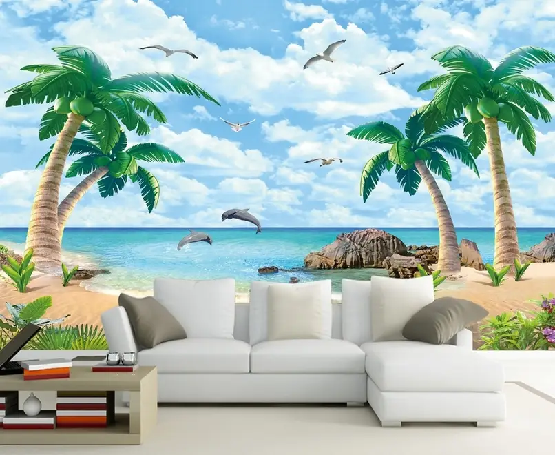 Sea Landscape and Palm Tree Wallpaper Mural
