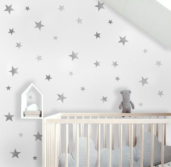 Metallic Silver Little Stars Wall Decal Sticker